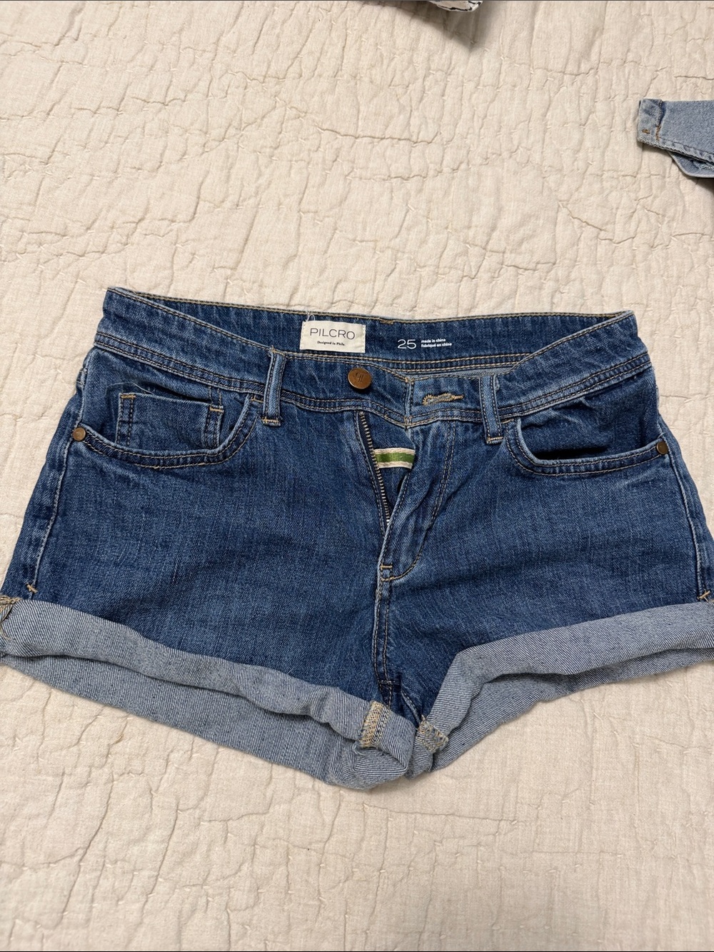 Pilcro Dark Blue Rolled Hem Denim Shorts
